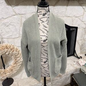 American Eagle Outfitters Open-Front Knit Cardigan in Sage